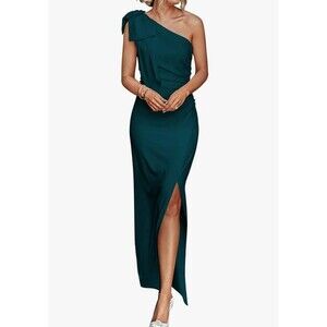 One Shoulder Long Formal Dresses Teal Bodycon Wedding/Formal Slit Maxi Dress